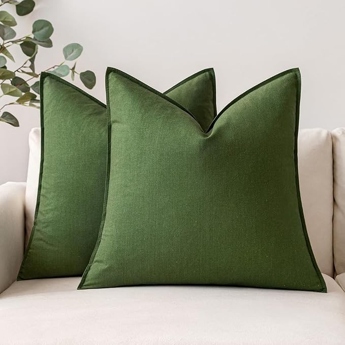 MIULEE Pack of 2 Decorative Linen Pillow Covers 18x18 Inch Moss Green | Boho Farmhouse Modern Accent Throw Pillows, Soft Neutral Cushion Covers, Home Decor for Sofa Couch Bed Living Room