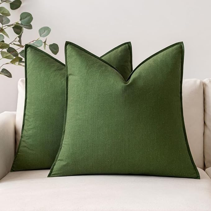 MIULEE Pack of 2 Decorative Linen Pillow Covers 20x20 Inch Moss Green | Boho Farmhouse Modern Accent Throw Pillows, Soft Neutral Cushion Covers, Home Decor for Sofa Couch Bed Living Room