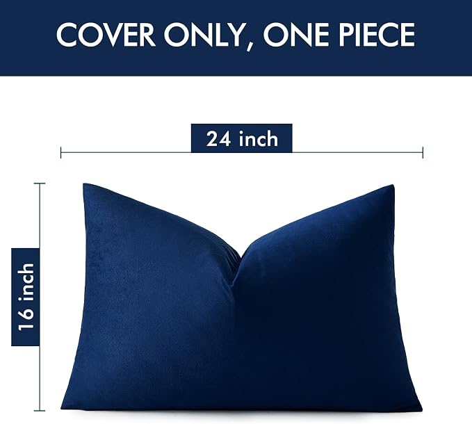 MIULEE 16x24 Inch Lumbar Velvet Throw Pillow Cover Set of 1 Dark Blue | Soft Luxury Decorative Throw Pillow Cover, Single Rectangle Cushion Case, Home Decor for Chair Couch Sofa Bedroom Car Bed