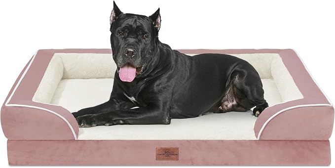 Comfort Expression Orthopedic Dog Bed for Extra Large Dogs 53x42 Inch, Waterproof Supportive Egg Crate Foam XXL Pet Bed with Removable Bolsters, Dog Couch with Washable Cover & Non-Slip Bottom, Pink | Supportive Egg Crate Foam Big Dog Bed with Removabl...