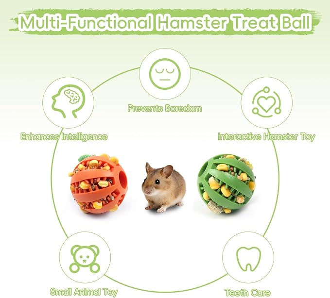 2 PCS Hamster Balls, Hamster Toy Enrichment Foraging Ball, Guinea Pig Maze Intellectual Toys Treat Balls, Snack Hidden Dispenser, Small Animals Slow Feeder for Guinea Pigs Rats Rabbits