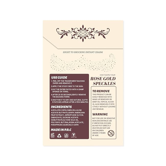 ROSE GOLD Glitter Freckles Makeup Patches, 12PCS Speckles Face Tattoos Sticker Set, Temporary Face Sparkle Sticker Makeup Accessories for Women Girl, Lasting & Waterproof