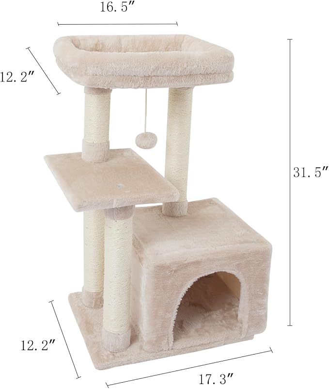 Cute Cat Tree Kitten Cat Tower Condo Cat Furniture Sisal Scratching Posts B | FISH&NAP For Indoor Jump Platform Activity Center Play House Beige