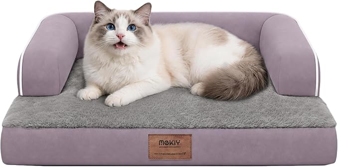 Orthopedic Dog Sofa Bed with Bolster for Small Dogs Cats | Pillow Support for Neck Relief, Egg Crate Foam, Waterproof Liner, Anti-Slip Bottom, Removable Bolster Cover, 20 x 15 Inch