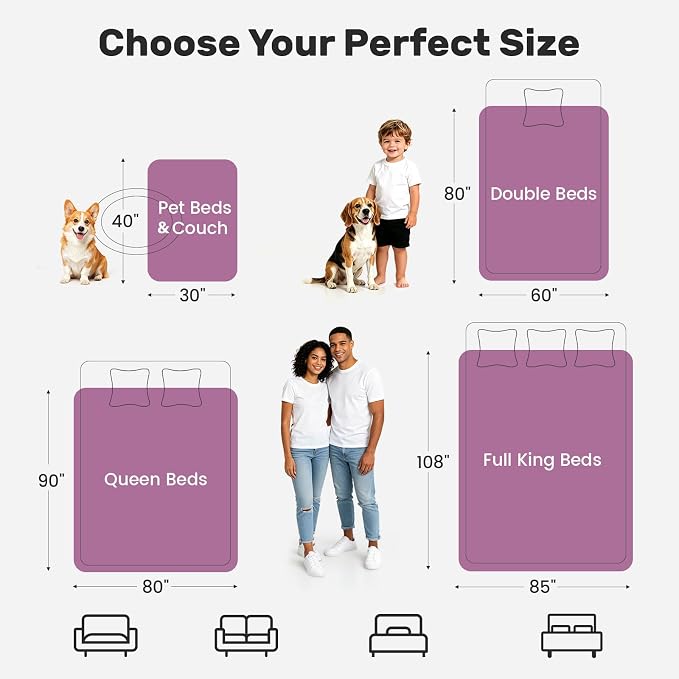 Waterproof Blanket for Queen Bed, Couch, and Sofa, 80"x90", Puppy | Reversible Soft Flannel Throw, Furniture Protector, Spill-Proof, for Family, Dog, Cat, Camping, Travel, Noise Free