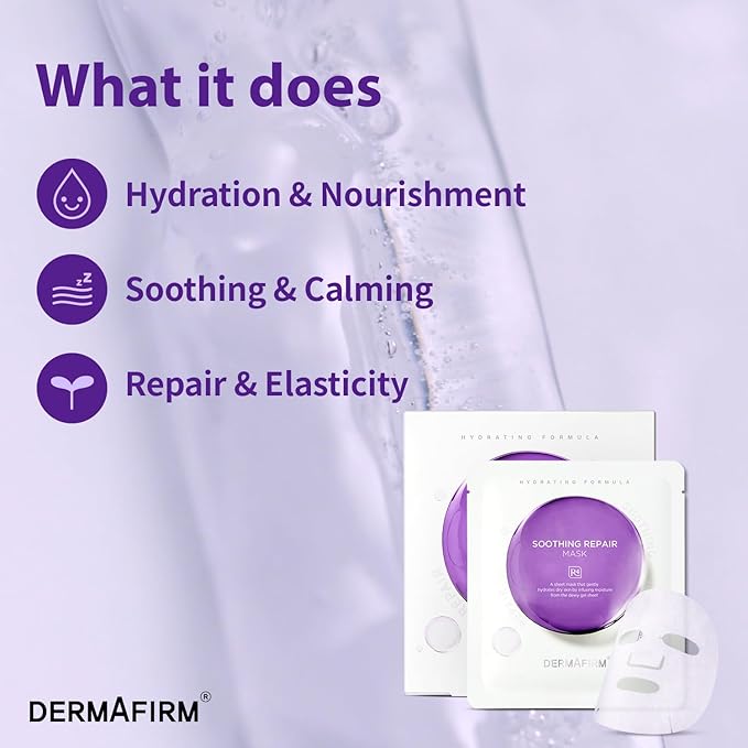 Dermafirm Soothing Repair Face Mask Sheets R4 | Hydrating Essence Leave-On Korean Facial Mask with Eucalyptus, Peptide and Collagen | Gentle on All Skin Types No Animal Trials No Paraben (5 EA, 1 oz)
