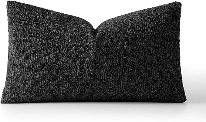 MIULEE Textured Boucle Lumbar Pillow Cover for Bed 12x20 Black | Pack of 1 Textured Neutral Couch Throw Pillow Cover, Accent Solid Pillowcase, Sofa Living Room Home Decor