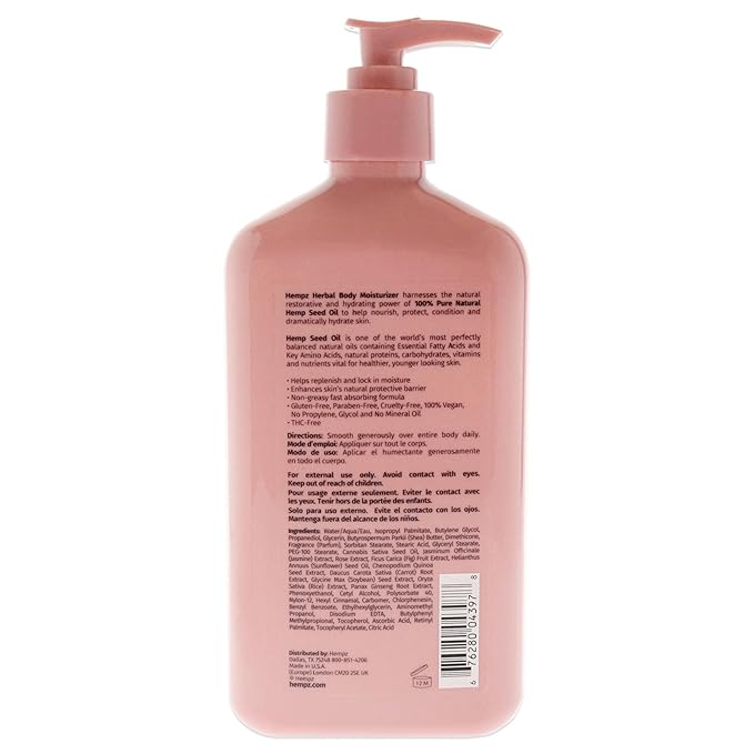 Hempz Sweet Jasmine & Rose Herbal Body Moisturizer for Women,17 Fl. oz. - Moisturizing Lotion with 100% Pure Hemp Seed Oil,Collagen,Shea Butter - Hydrating Vegan Lotion for Dry Skin,(Pack of 2)