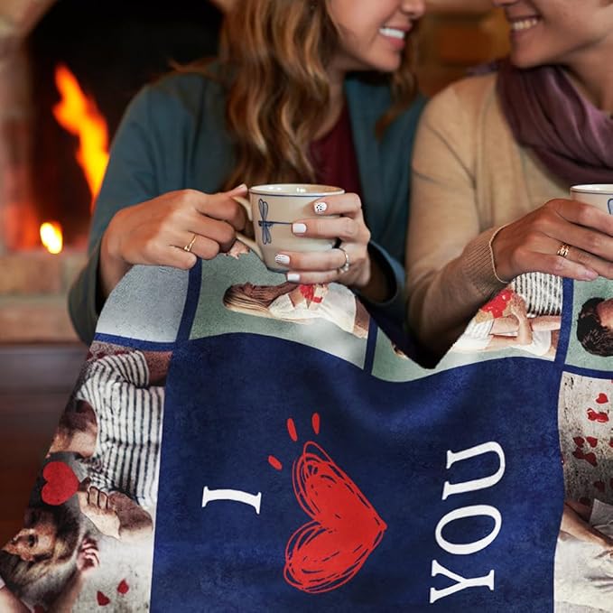 Ships Next Day, Custom Sherpa Fleece Blanket with Photos Text Soft Warm Custom Blanket Personalized Couples Gifts for Boyfriend Girlfriend Customized Picture Blanket Gifts for Christmas Valentines Day