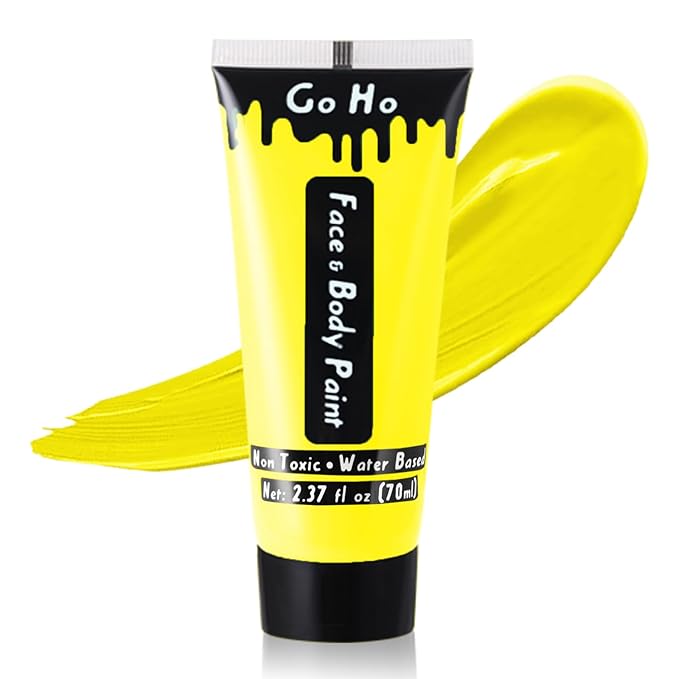 Go Ho Yellow Face Body Paint Washable(2.37oz/pc),Water Based Cream Full Yellow Body Paint for Monster Minions Lion Tiger SFX Cosplay Costumes Festivals Halloween Makeup