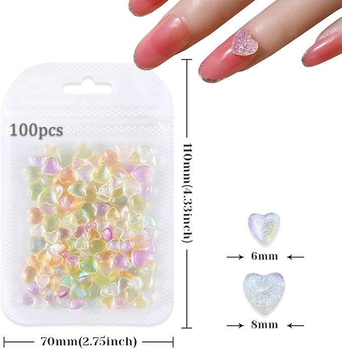 100PCS Mini Love Heart Nail Charms 3D Light Pink Heart Rhinestone Love Japanese Korean Super Sparkling Flat-Back Colorful Small Peach Hearts Resin Nail Accessories DIY Design for Acrylic Nails Decor