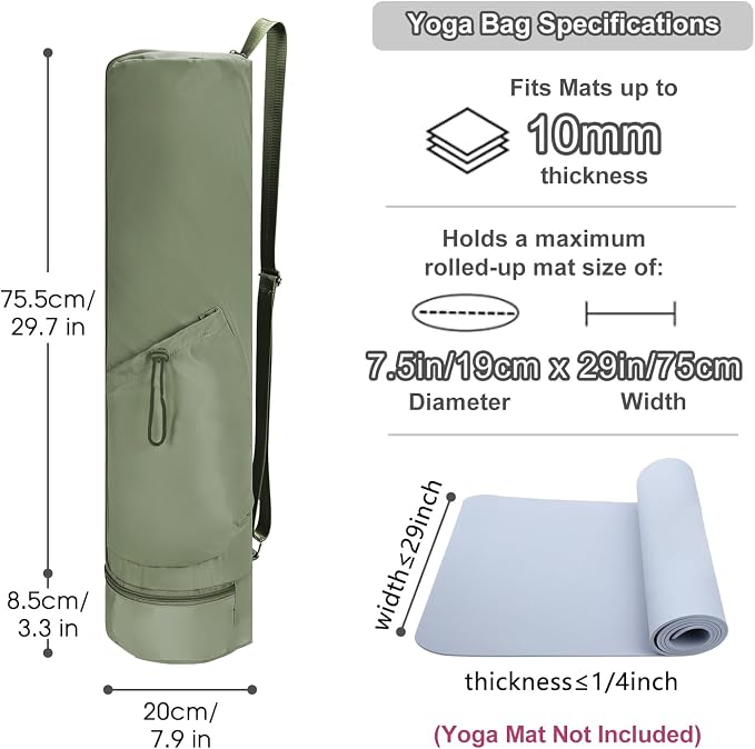 sportsnew Yoga Mat Bag, Full Zip Cargo Yoga Mat Carrier Bag with Drawstring Water Bottle Pocket and Bottom Wet Pocket, Exercise Yoga Mat Carrier Holder Multi-Functional Storage Bag Patent Pending