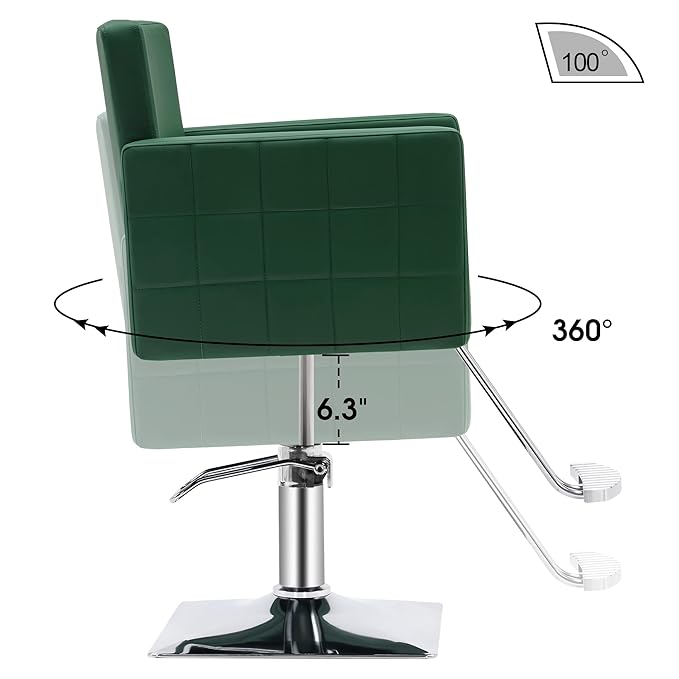 BarberPub Salon Chair for Hair Stylist, Hydraulic Stylist Chair, Adjustable Height, PVC Leather, 360 Degrees Swivel, Barbershop, Home Salon, Adult 8821 (Green)