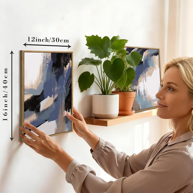 BINCUE Blue Neutral Wall Art Modern Abstract Artwork for Living Room Bedroom Office 12" Lx16 W Set of 3