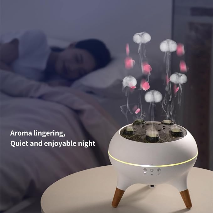 Jellyfish Essential Oil Diffuser,250ml Ultrasonic Aromatherapy Humidifier with 5-Nozzle Mist Ring,Sound Pickup Music Sync,7-Color LED Night Light,Remote Control, Quiet Desktop Decor for Home Office