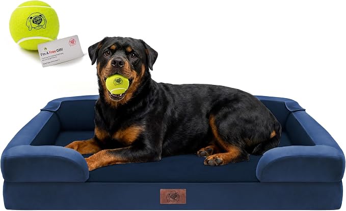 Waterproof Orthopedic Dog Bed for Extra Large Sized Dogs | Memory Foam Pet Bed Sofa with Bolster, Dog Couch with Washable Cover & Non-Slip Bottom, 45x35 Inch, Royal Blue