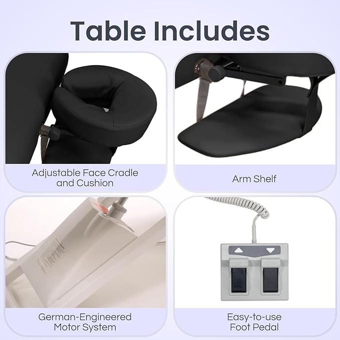 Electric Lift Back Massage, Spa, and Treatment Table | Adjustable Height and Backrest | ADA Compliant | 2 Year Warranty | Foot Control