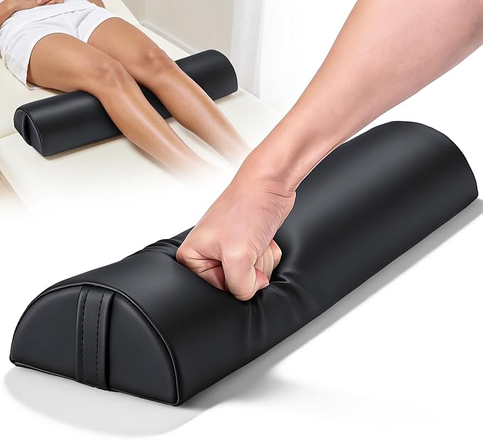 Noverlife Medium Leg Bolster for Massage Table, 21 x 6 x 3 in PU Leather Massage Bolsters with Strap Handle Half Moon Bolster Pillow, Semi-Round Ankles Leg Pain Relief Knee Bolster Cushion for Back