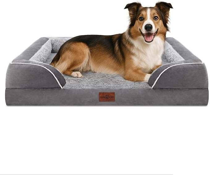 Comfort Expression Waterproof Orthopedic Dog Beds for Large Sized Dog | Supportive Egg Crate Foam Large Pet Bed with Removable Bolsters, Dog Couch with Washable Cover & Non-Slip Bottom, 38x25 Inch