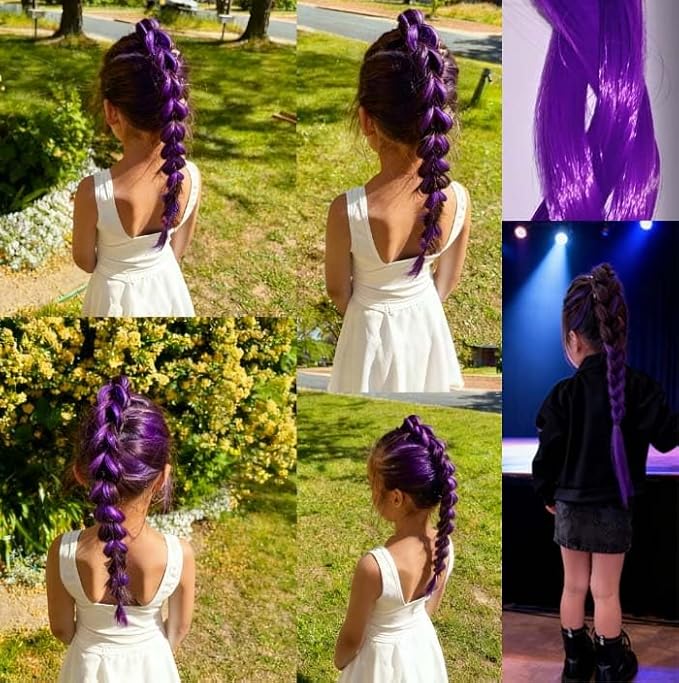 Mysense Cosplay Makeup Set with 6 PCS Purple Hair Extensions, 22-Inch Clip-ins, Purple and Hot Pink Eyeliner, Temporary Tattoo Markers, Rave Accessories for Music Festivals, Stage&Costume Parties