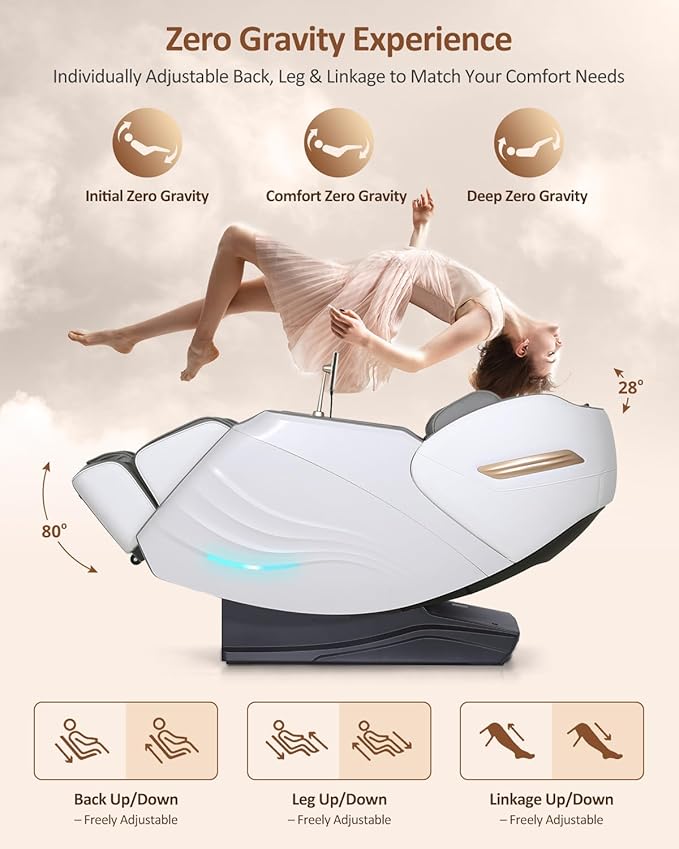 RELX 2025 Massage Chair Full Body, 20 Modes Zero Gravity SL-Track Shiatsu Massage Chair Built-in Heat System, Airbag Massage with Body Scan, Deep Yoga Stretch, Calfrest Extension and AI Control(White)