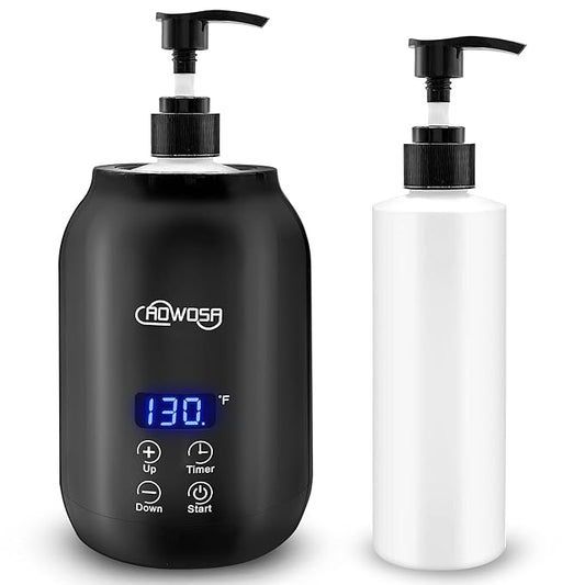 Massage Oil Warmer Bottle Professional Electric Lotion Digital Heater for SPA, Automatic Lotion Cream Oil Warmer Heated for Salon, Barber Shops, Home, with Two Bottle Dispenser (Black)