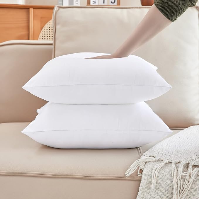 Qeils 22 x 22 Pillow Inserts Set of 2 White Throw Pillow Inserts with Soft Polyester Cover - Rectangle Square Interior Sofa Pillow Inserts Decorative Pillow Insert White Couch Pillow