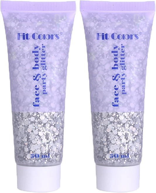 Body Glitter Face Glitter Gel: Singer Concerts Disco Festival Rave Accessories Face Glitter Makeup Chunky Sequins Mermaid Face Body Hair Glitter Gel (2 Silver)