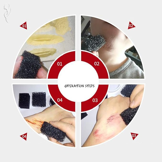 MEICOLY Stipple Sponge Halloween Bruise Makeup,SFX Blood Scar Stubble Wound Cosplay,Art Shaping Special Effects,3pcs,Black