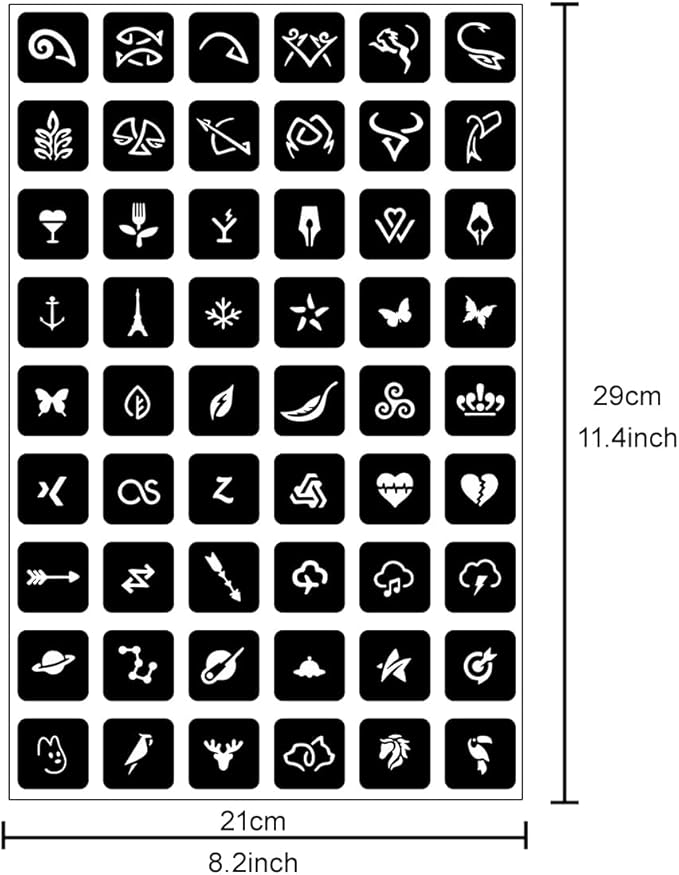 Henna Tattoo Stencil Kit 16 Sheets 630 PCS,Henna Stencils for Hands Temporary Tattoo Stickers forBody Art, Face Painting, Mehndi Designs, Women & Girls Temporary Tattoos