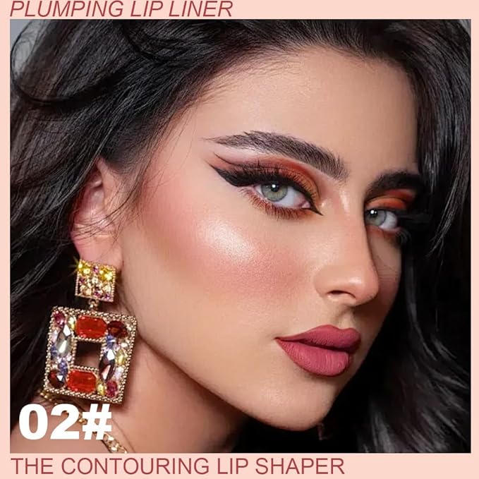 SUAKE Plump Matt Lipstick Lipliner Pencil Pack,Waterproof Crayon with Silicone Smudger for Define Contours & Sculpting Lip, Longwear Moisture Smooth Creamy Formula for Lip Makeup (02# Press)