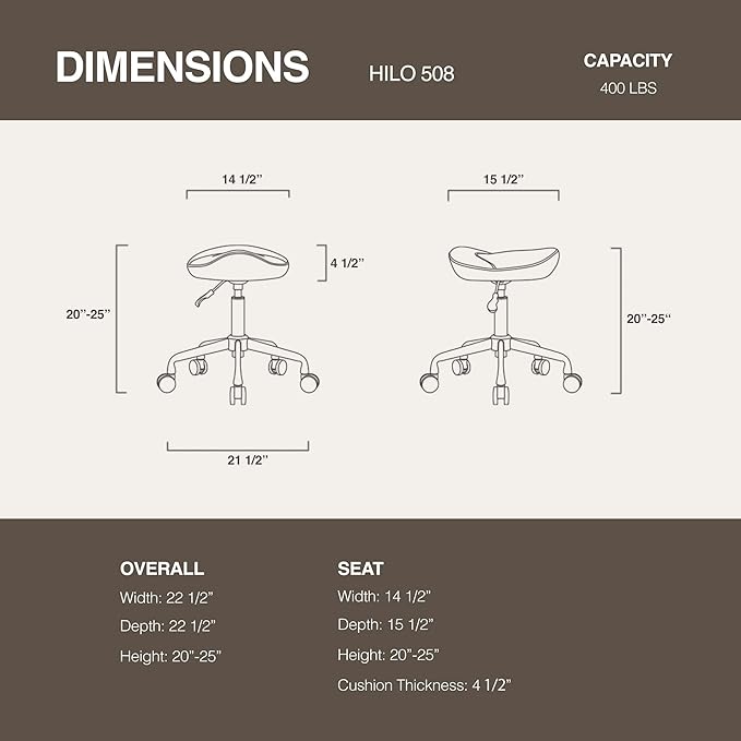 Ergonomic Saddle Seat Adjustable Pneumatic Hydraulic Drafting Swivel Rolling Stool Chair for Medical Hygienic SPA Massage Salon Home and Office - Hilo 508 (Tan, Standard)