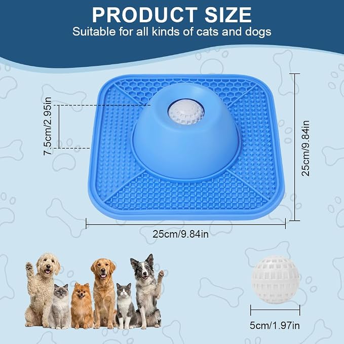 Aolso Slow Feeder Dog Bowl with Rolling Ball, 2in1 Anti-Slip Lick Mat