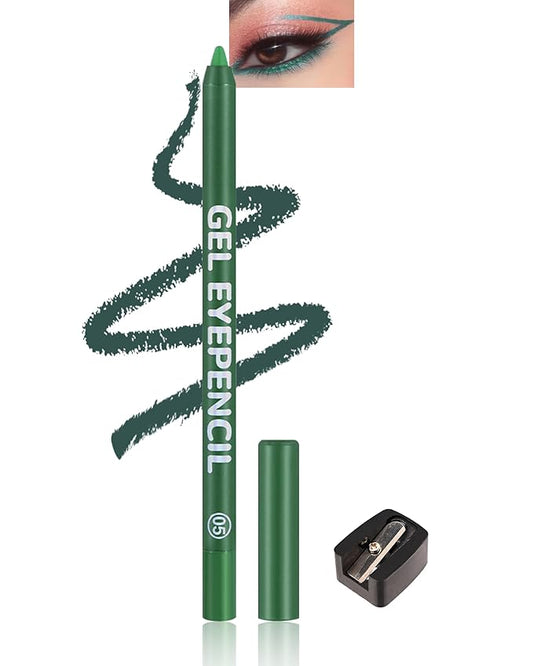Waterline Gel Eyeliner Pencil, Green Matte Waterproof Long Lasting Cream Eye Liner Pencil with Sharpener, Hypoallergenic Highly Pigmented Precision Smudge-Proof Smooth Eyeliner Makeup Pen for Women-05