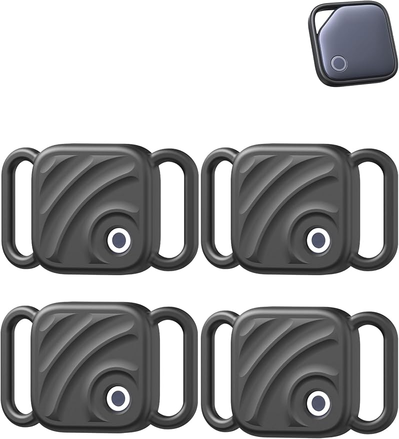 Silicone Case for UGREEN Tracker Tags, Pet Collar Cover, 4 Black. | 4 Pack Soft silicone cover protects tracker tags from scratches and drops while providing a secure fit for pet collars.