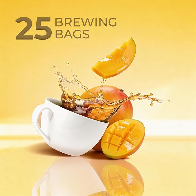Life Plus Style Gourmet La Granja Mango Green Tea Tropical Mango Tea Fruity Flavor Naturally Caffeinated & Zero Sugar Refreshing Hot or Iced Individually Wrapped 25 Tea Bags