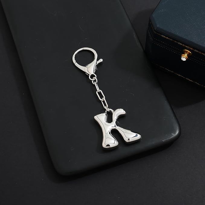 WOWORAMA Initial Letter Keychain for Women Chunky Gold Bubble Letter Bag Charm Purse Charm Personalized Keyrings Accessories