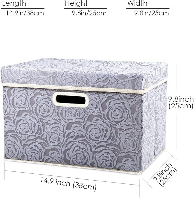 Collapsible Storage Cubes with Lids Fabric Decorative Storage Bins Boxes Organizer Containers Baskets with Cover Handles for Bedroom Closet Living Room 14.9x9.8x9.8 Inch 3 Pack