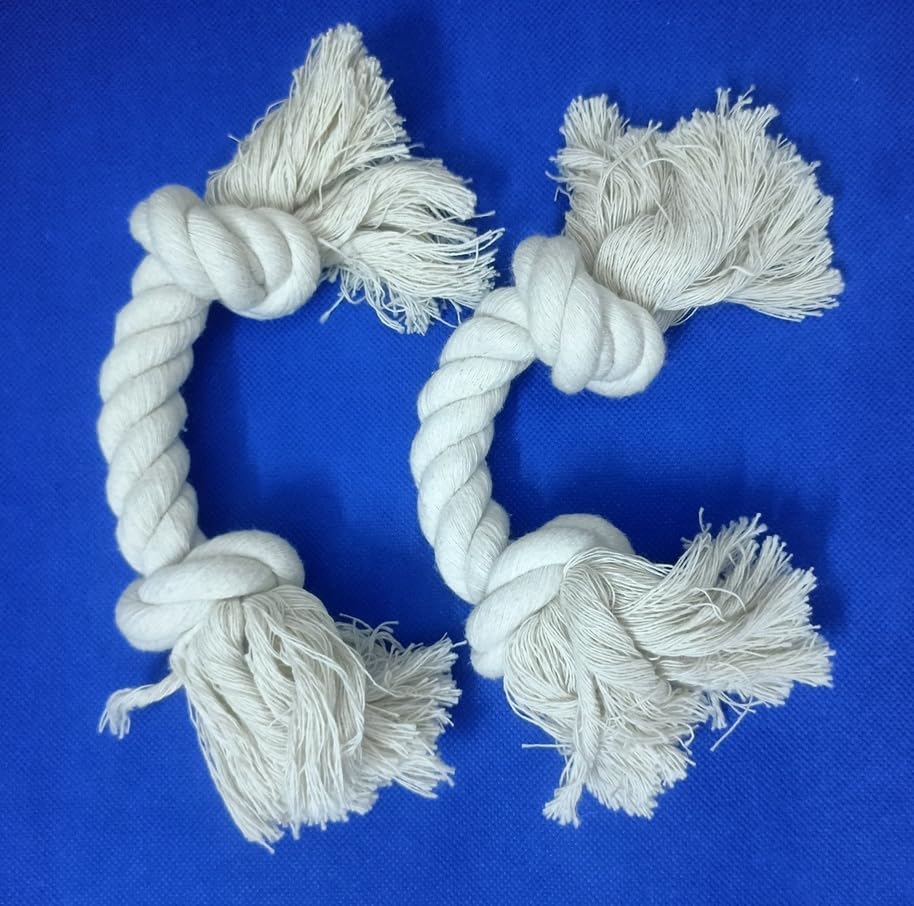 2-Pack Dog Rope Toys for Small & Medium Dogs – Durable 10" Cotton Chew Tug Toys with 2 Knots for Puppy Teething, Dental Cleaning, Boredom Relief, Indoor & Outdoor Play, White