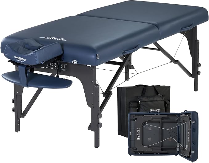 Master Massage Montclair Pro 31” Portable Massage Table Package – Memory Foam, Reiki Panels, Shiatsu Cable Release, Spa, Tattoo & Facial Bed, Royal Blue