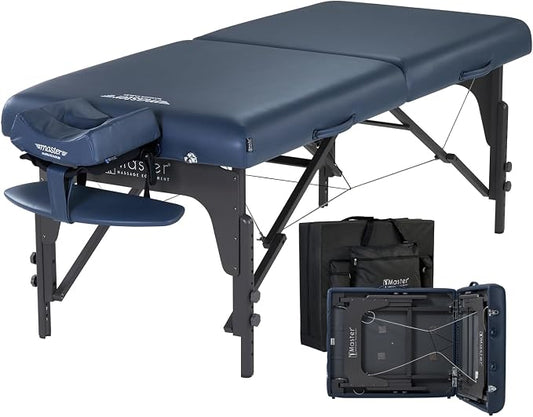 Master Massage Montclair Pro 31” Portable Massage Table Package – Memory Foam, Reiki Panels, Shiatsu Cable Release, Spa, Tattoo & Facial Bed, Royal Blue