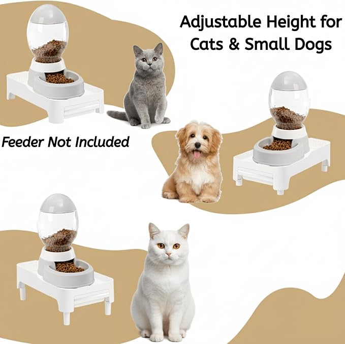 Raised Pet Feeder Stand for Cats and Dogs Neck Health, Adjustable Height Elevated Shelf Suitable for 90% Automatic Pet Feeder & Water Dispenser, with Drawer to Stock Pet Snacks, Canned Food