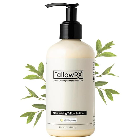 TALLOWRX Tallow Body Lotion – 100% Grass-Fed Beef Tallow for Skin, Face & Body – Pure & Organic Moisturizer with Jojoba Oil, Vitamin E (8 Fl Oz, Lemongrass)