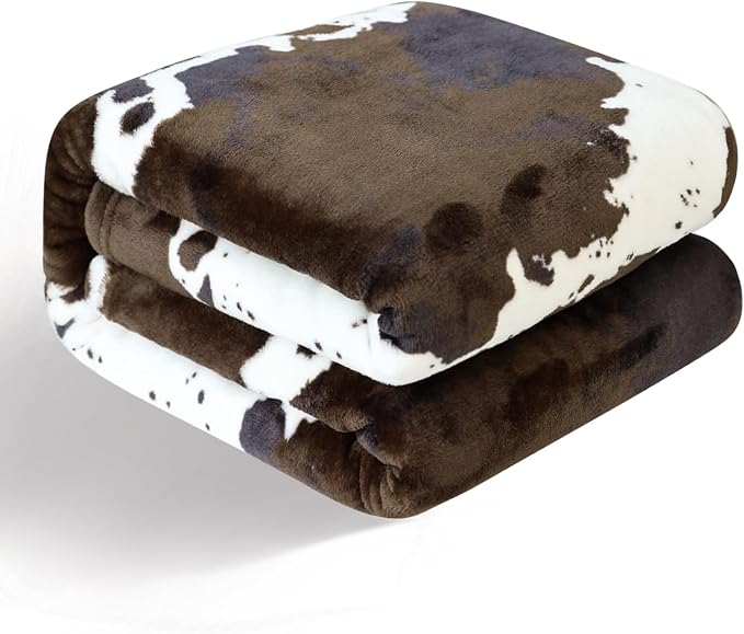 Bnuitland Brown Cow Print Flannel Throw Blanket (60x80 Inches), 300 GSM Double Sided Twin Size Bed Fleece Blanket, Super Soft Cozy Outdoor Lap Throw, Lightweight Fuzzy Home Decor