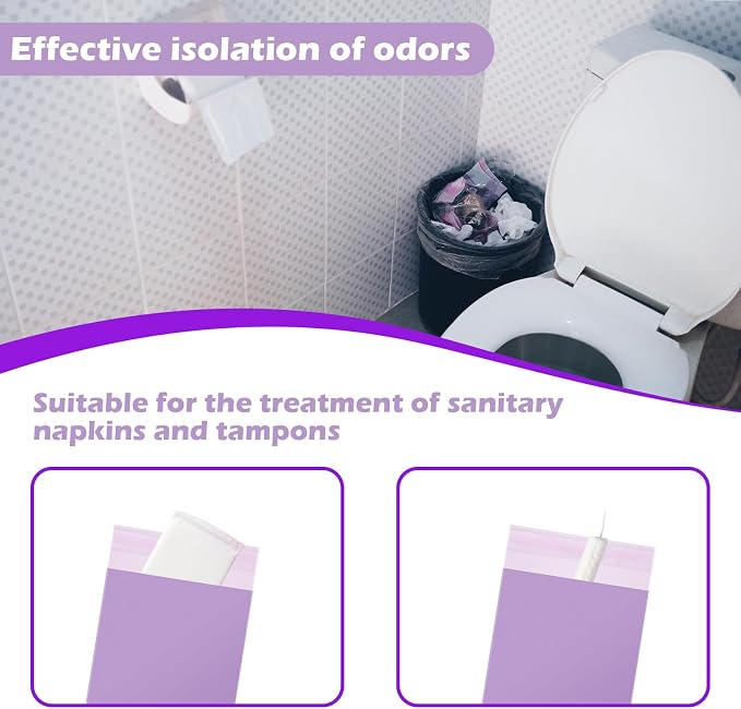 200 Pcs Purple Sanitary Napkin Disposal Bags,Sealable Tampon Disposal Bags, Prevents Odours Thickened Size Feminine Hygiene Bag for Sanitary Napkins and Pads,Disposable Tampon