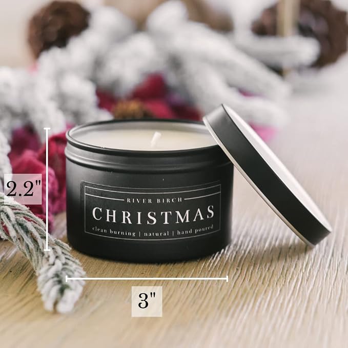 River Birch Candles Christmas Scented Candle | Premium, All-Natural, Non-Toxic, Soy Candles | 8 oz. Black Matte Tin Travel Candle | Cozy Relaxing Gifts for Home