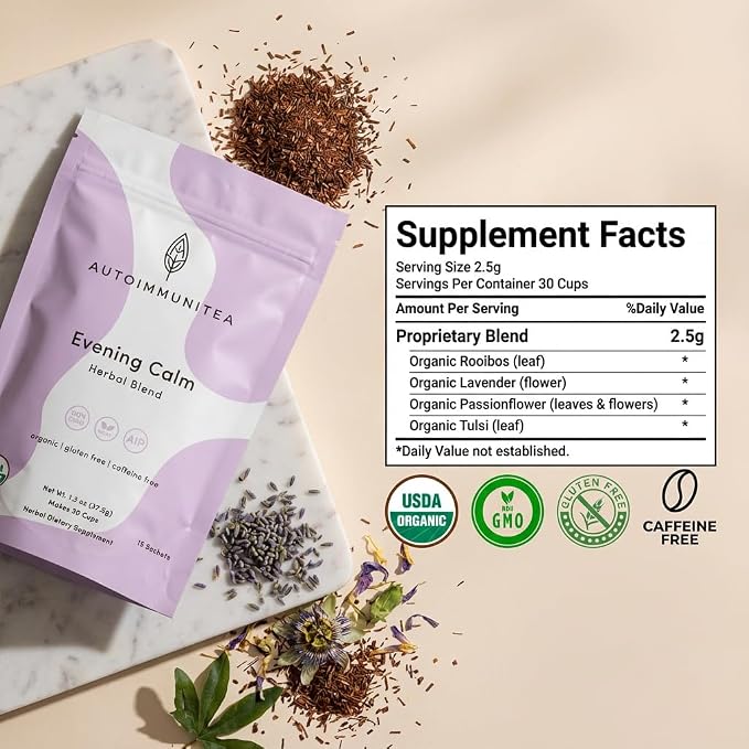 Organic Lavender Tea Loose Leaf Tea Bags – Sleep Tea, Passion Flower Tea, Calming Tea, Nighttime Tea, Relaxing Tea, Tulsi, Stress Tea, Caffeine Free AIP Bedtime Herbal Blend, 15 Count