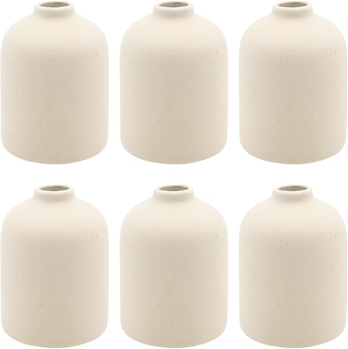YANLING 6 Pack Small Boho Vase for Flowers Home Decor, Ceramic Vases | for Pampas Grass Simple Shelf Vase, Bud Vases for Wedding Dinner Table Party