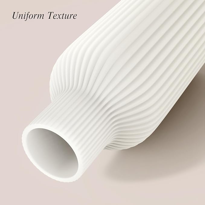 Pure White Ceramic Flower Vase for Christmas, Minimalist Modern Home Decor, Matte Finish Pampas Grass Vase for Table, Fireplace, Shelf, Mantel, Entryway and Centerpieces