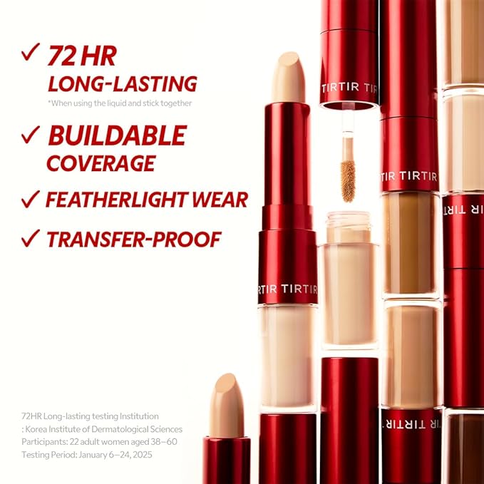 TIRTIR Glide&Hide Blurring Concealer - Creamy texture, Conceals dark circles and wrinkles, Dual formula (liquid tip & balm stick), Long-lasting wear, Korean Makeup, #8.3O, 0.28 Oz